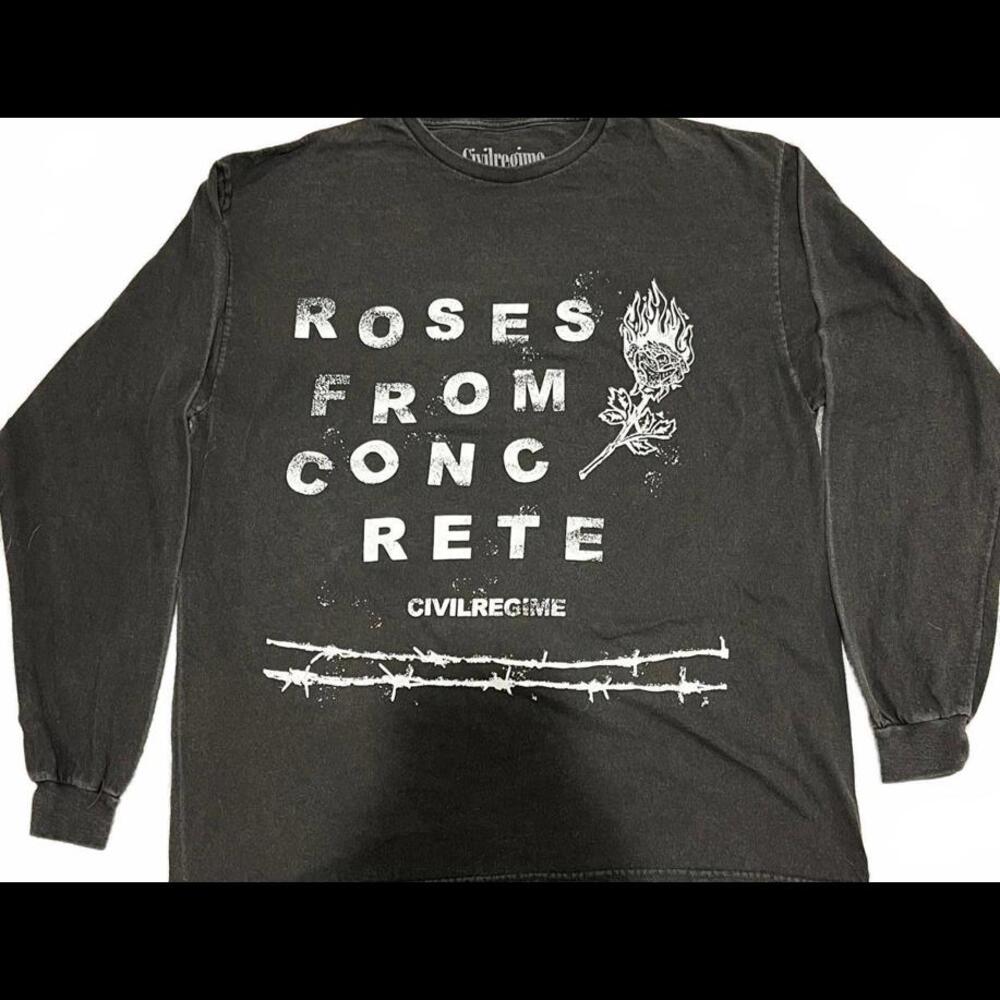 Civil Regime Men's Roses From Concrete Gray LS T-Shirt Sz L